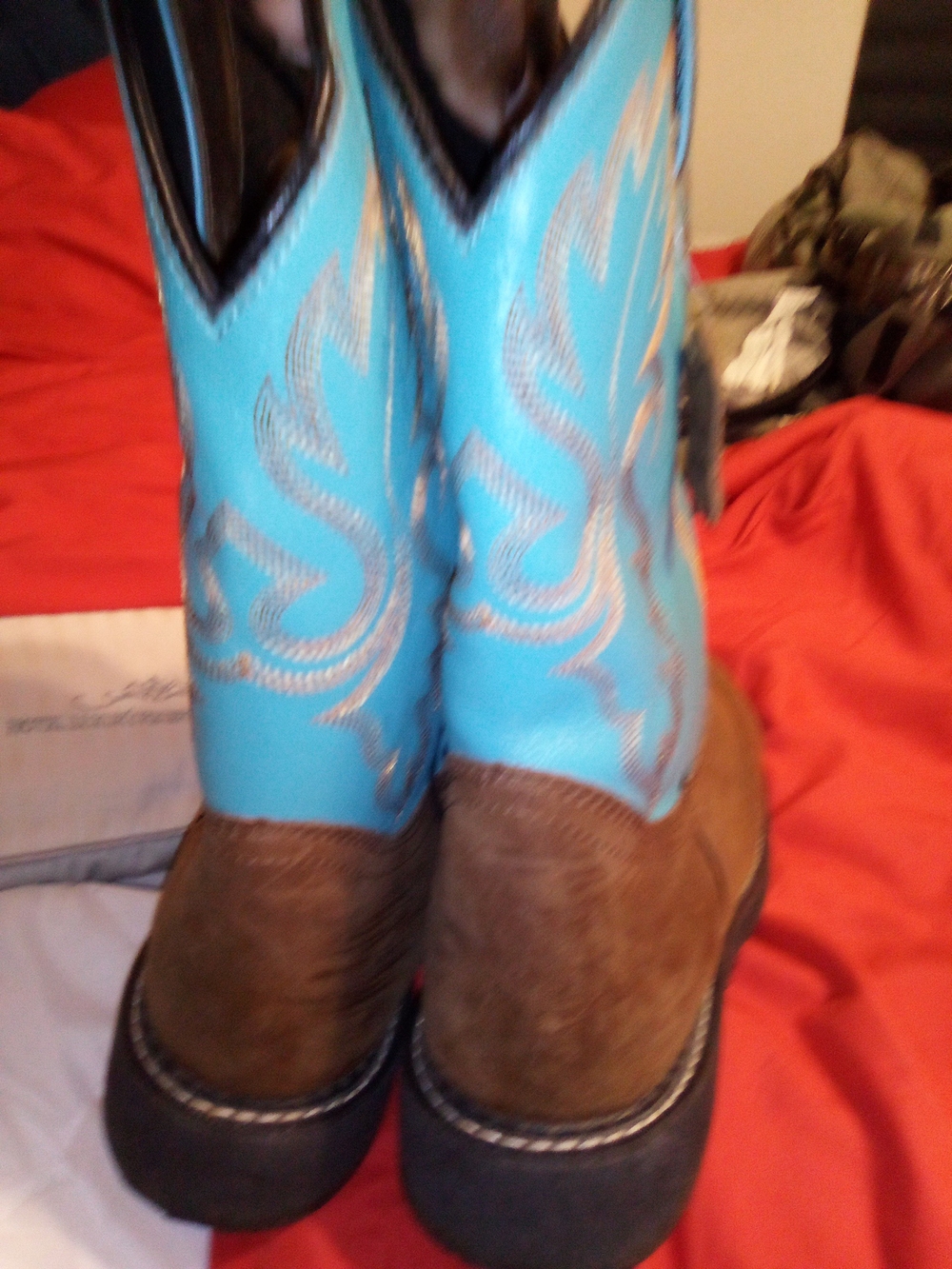 Buckle Women's Two-Tone Turquoise and Brown Western Ankle Boots